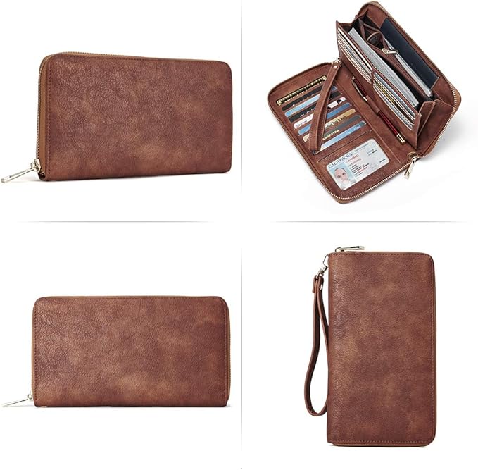 CLUCI Women Wallet Large PU Leather Wristlet Purse for Women RFID Blocking Zip Around Card Holder Ladies Travel Clutch | RFID, Bifold, Wristlet, Large