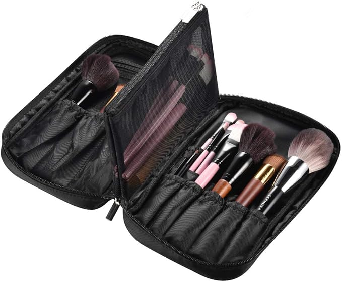 BYOOTIQUE Makeup Brush Bag Organizer Portable Multi Brush Holder Makeup Hand Bag Cosmetic Organizer Detachable Pouch Storage Case for Travel Home, Black