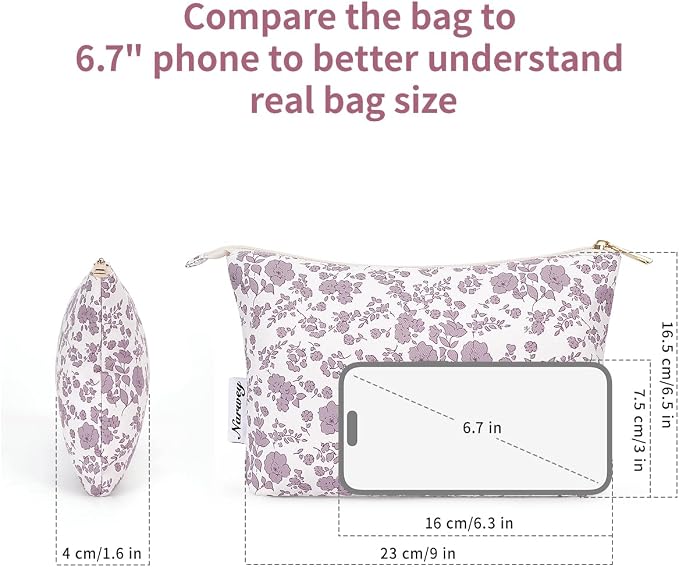 Narwey Small Makeup Bag for Purse Travel Makeup Pouch Cosmetic Bag Zipper Pouch Bags for Women (Dusty Pink Flower)