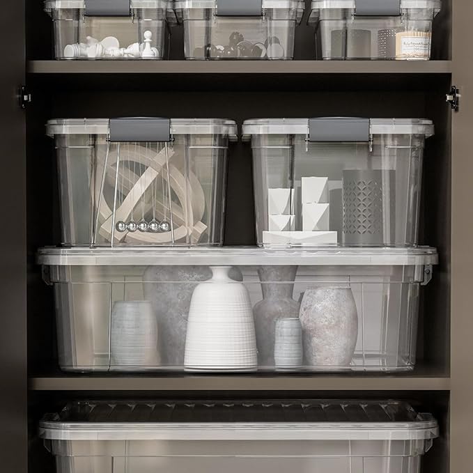 Superio Storage Bins with Lids- 3 Pack, 6.6 Qt Clear Boxes for Organizing, Stackable Plastic Containers- BPA Free, Non-Toxic, Odor Free, Organizer for Home, Office, Dorm