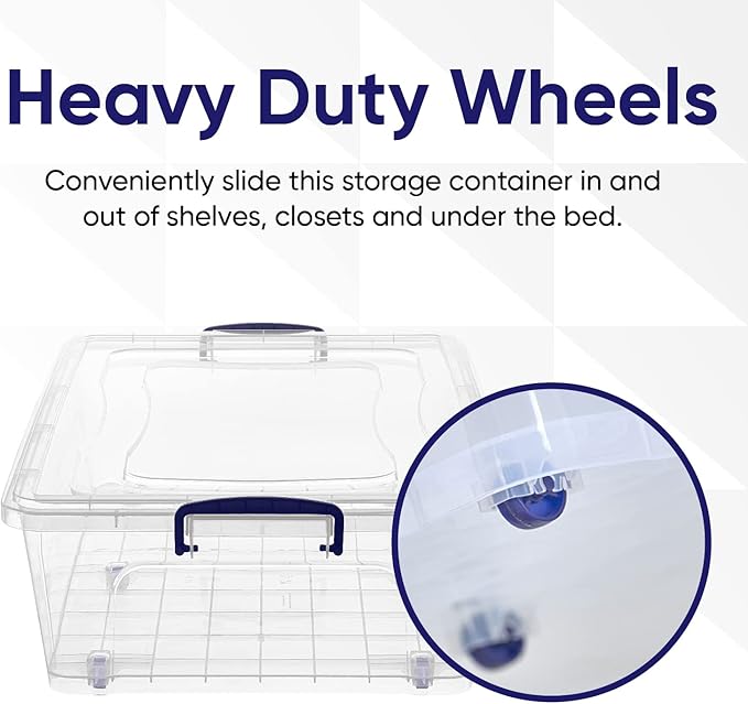 Superio Under Bed Storage Containers with Wheels (3 Pack), Flat Clear Storage Bin Stackable Large Storage Latch Box with Lids Store Cloths, Bedding, Linen, For Under The Bed, Garage, Home