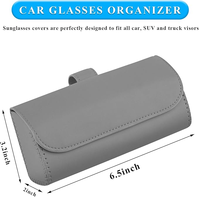 Sunglasses Holder for Car Sun Visor, Leather Auto Eyeglasses Organizer Box with Hidden Magnetic Closure, Vehicle Glasses Case Clip Holder, Car Accessories for Women Men (Gray)