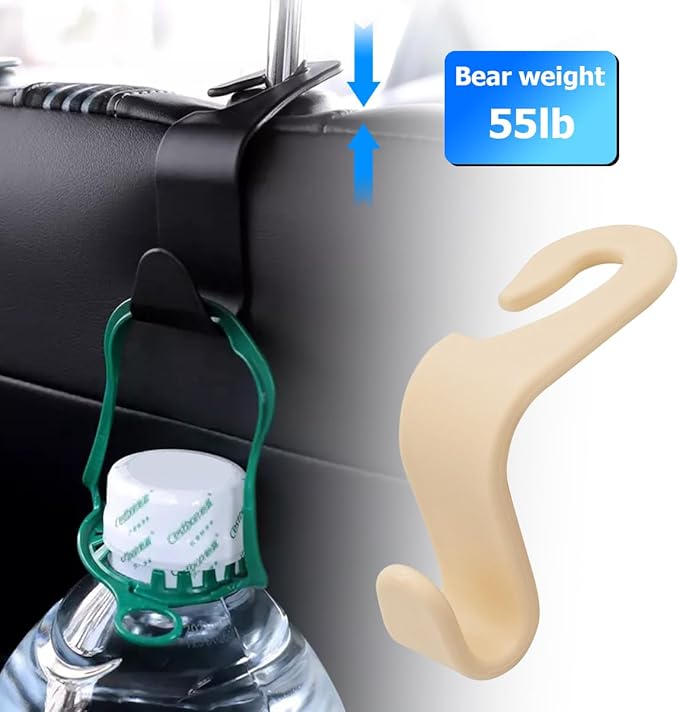4PCS Car Seat Headrest Hooks, Auto Back Seat Hanger Holder, Durable Stylish Vehicle Organizer Universal Car Interior Accessories, Storage Hooks for Purses, Bags, Clothes, Coats, Hats (Beige/4PCS)