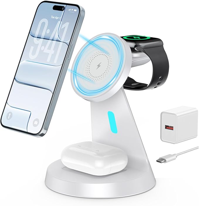 3 in 1 Wireless Charging Station for Apple Magsafe Charger Stand,Fast Magnetic Wireless Charger Station for iPhone 17 Air 16 15 14 13 12 Series,Airpods,Apple Watch