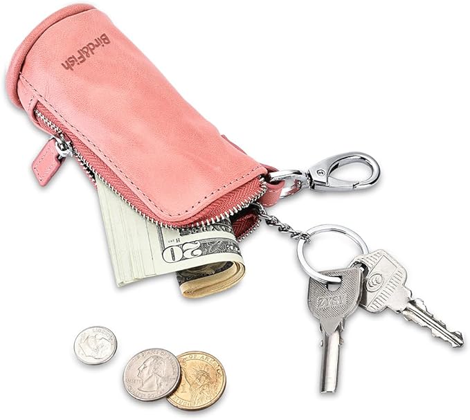 Multi Soft Genuine Leather Coin Purse Pouch, Car Key Case Wallet with Zipper,Pocket Wallet with Chain/Ring for Men Women …