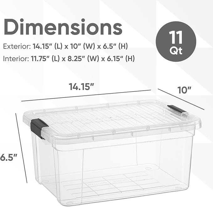 Superio Small Clear Storage Box with Lid, 11 Quart Plastic Container Bins for Organizing, Stackable Crates, BPA Free, Non Toxic, Odor Free, Organizers for Home, Office, School, and Dorm, 10 Pack