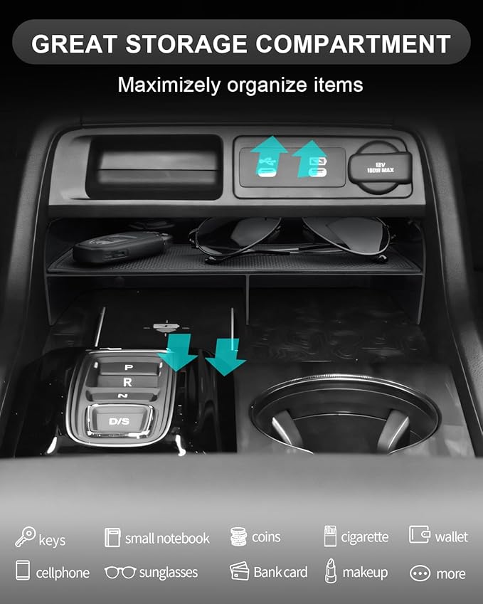CDEFG 2023 2024 2025 2026 Pilot Center Console Organizer Tray for 2023-2026 Honda Pilot/2024-2026 Passport Accessories Middle Console Storage Box(Divider)