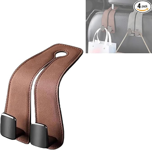 Car Purse Hooks, Car Hooks for Headrest, Leather Metal Car Hangers for Seat Double Hook, Multi-Functional Car Headrest Hook for Purses, Handbags