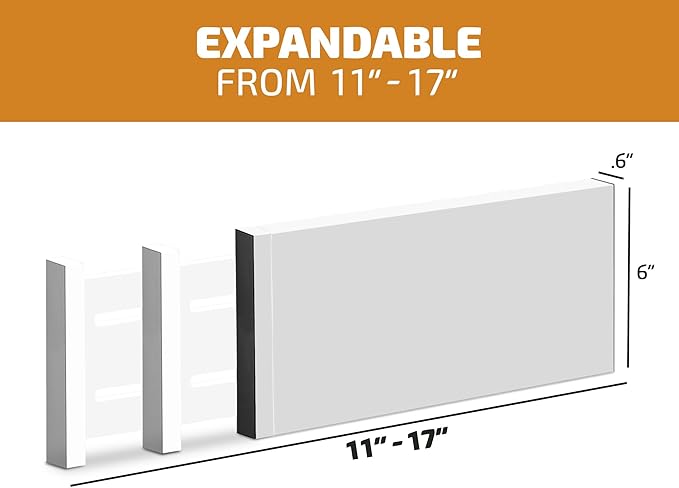 6-Pack Drawer Dividers 6 Inch High, 11??17" Adjustable Bamboo Organizers Large Expandable Drawer Separators for Cloths, Dresser, Bedroom, Bathroom, Baby Drawer, Office & Kitchen Utensils (White)