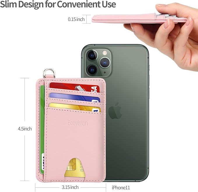 EcoVision Slim Minimalist Front Pocket Wallet, RFID Blocking Credit Card Holder Wallet with Detachable D-Shackle for Men Women