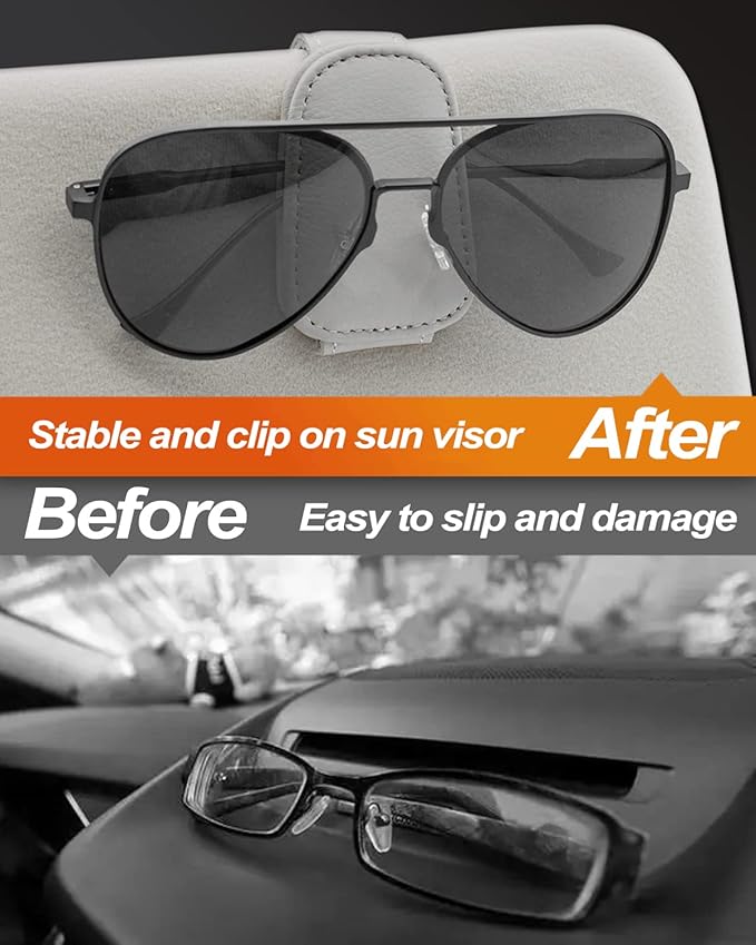 2 Pack Sunglass Holder for Car, Magnetic Leather Eyeglass Hanger Sunglass Clip for Car Visor, Car Sunglass Holder Organizer Storage, Car Interior Accessories (2PCS, Gray)