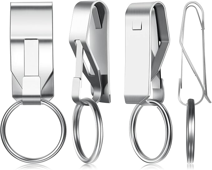 Moxweyeni 4 Pieces Belt Key Clip Key Holder Security Metal Keychain Clip Ring for Men Home Office Supplies(Silver)