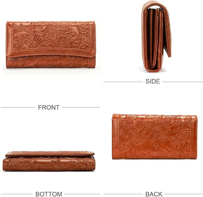 MEITRUE Women's Wallet Leather RFID Blocking Trifold Ladies Purse Embossed long Clutch Card Holder Phone Checkbook Organizer