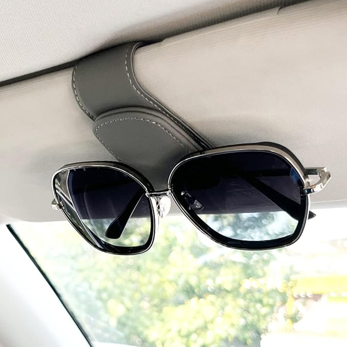 Sunglass Holder for Car, Magnetic Leather Eyeglass Hanger Clip for Car Sun Visor, Sunglasses Holder and Ticket Card Clip for Car Visor Accessories (1Pack Gray)