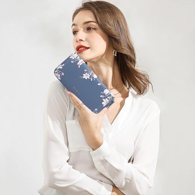 Pomelo Best Womens Wallet RFID Blocking Leather Multi Credit Card Large Capacity Wristlet Zip Around Long Wallets for Lady