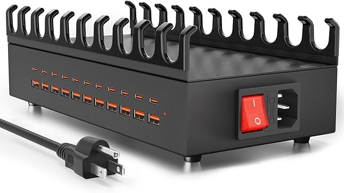 USB~C Charger Block, 300W 22 Port (11 US? A & 11 US?~C) USB Charging Station for Multiple Devices, Desktop Wall Fast Charger with Storage Dividers, US? Power Strip Suitable for Home Office School