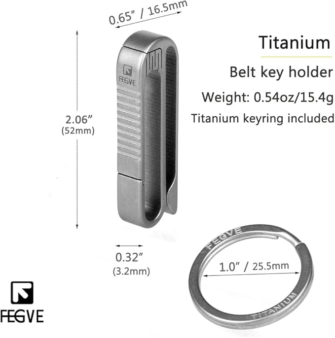 FEGVE Titanium Belt Key Holder, Belt Key Clip with Keyring for Keys,Keychain Hook for Men Dad