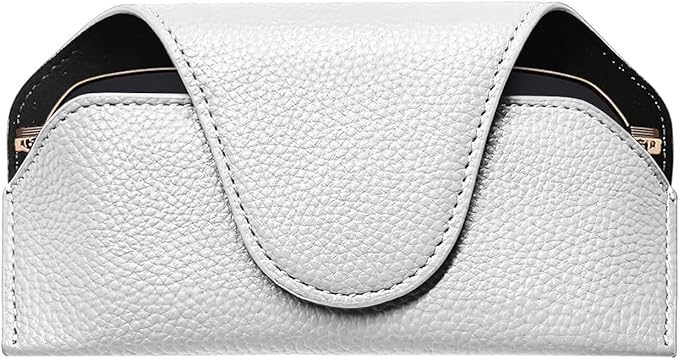 Sunglass Holder for Car Visor, Magnetic Auto Sun Visor Eyeglass Organizer with Dual Back Clips, Leather Glasses Protective Storage Case Universal for Most Vehicles Visors (White)