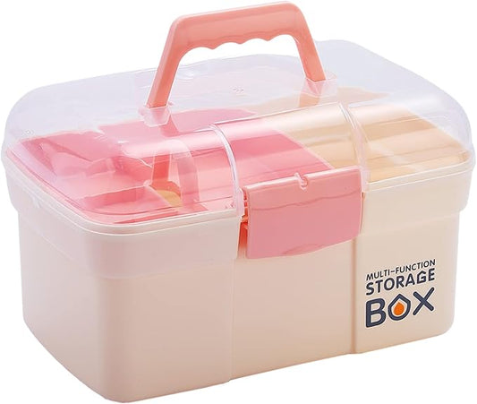 Kinsorcai 11'' Plastic Storage Box with Removable Tray, Multipurpose Organizer for Sewing, Art & Craft, Cosmetic (White)