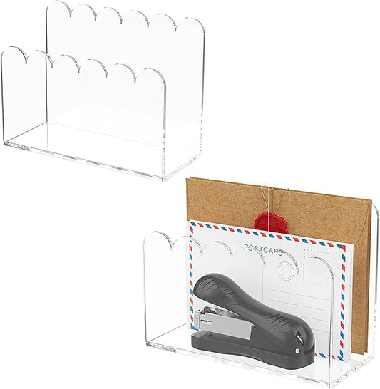 YAGELI 2 Pack 1-Slot Acrylic Mail Organizer for Desktop – Scalloped Clear Document Sorter, Vertical File Holder for Office/Home, Space-Saving Desk Organizer for Letters,Envelope,Bills,Paper