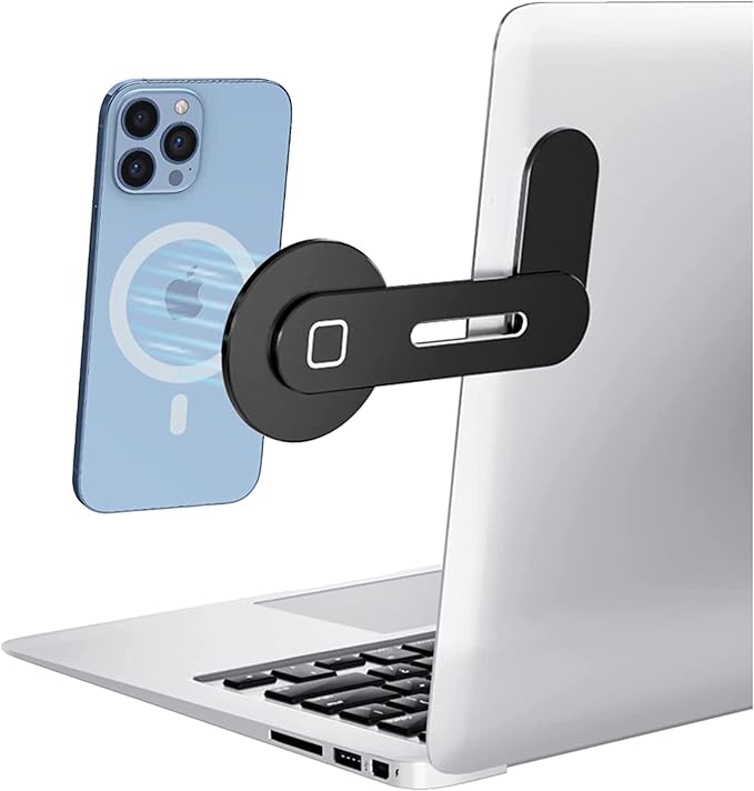 Aporia - Compatible with MagSafe iPhone +12 Side Mount Holder for Laptop Computer EV Monitor Extender Magnetic Arm for Dual Screen (Black - MagSafe)