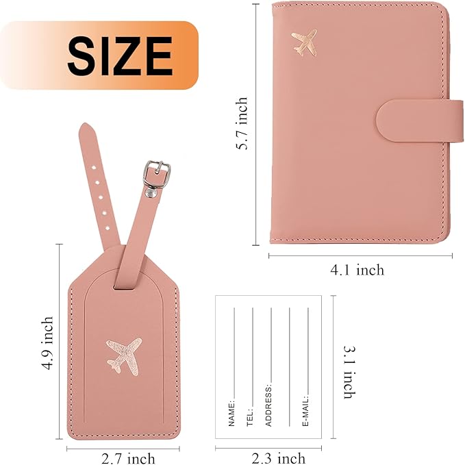 Melsbrinna Rfid Passport Holder for Travel women/Men Set Travel Suitcase Tag, Cute Passport Wallet Rfid Blocking Card Slots, Rfid Passport Cover/CaseTravel Wallet (Pink)