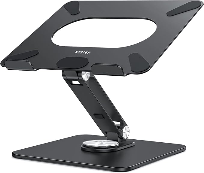 BESIGN LSX7 Laptop Stand with 360 Rotating Base, Ergonomic Adjustable Notebook Riser, Foldable Computer Holder Compatible with 10-15.6" Laptops (Black)