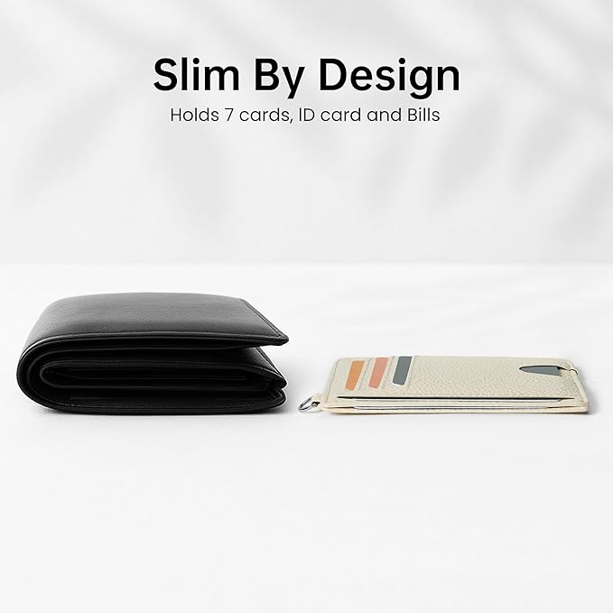 Mayski Slim Wallet, Credit Card Holder for Women, Minimalist Front Pocket RFID Blocking Card Cases, Small Wallet Women Men(Litchi Beige)