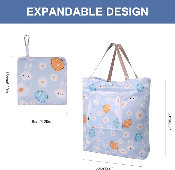 2 Pack Travel Laundry Bag with Handle and Drawstring, Expandable Foldable Dirty Clothes Bags with Hook and Zipper, 23*20 inch, Cartoon 3 White + Blue