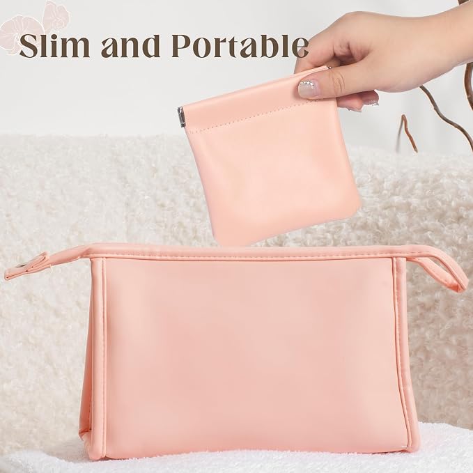 4PCS Pocket Cosmetic Bag Squeeze Top, Small Makeup Bag for Purse Portable Mini Coin Change Purse Self-Closing Cosmetic Purse Small Leather Makeup Lipstick Organizer Pouches(BlackPink)
