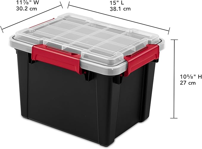 Sterilite 6 Pack 5 Gallon Gasket Box, Stackable Plastic Storage Container with Lids, Black - Waterproof and Dustproof Tote for Home Organization
