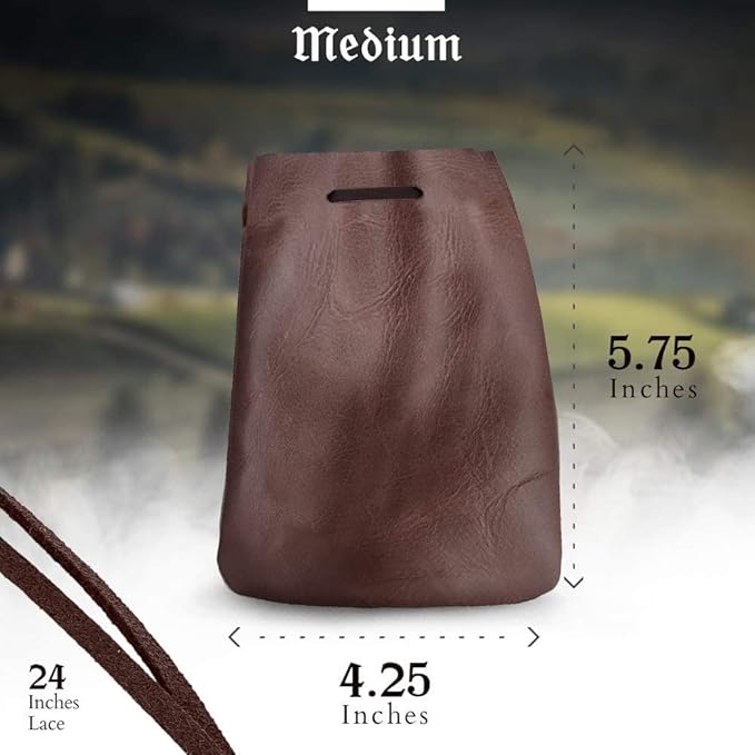 Leather Drawstring Pouch, Coin Bag, Medicine Tobacco Pouch Medieval Reenactment Made in U.S.A. by Nabob Leather Size 5.75" x 4.25" Rustic Brown