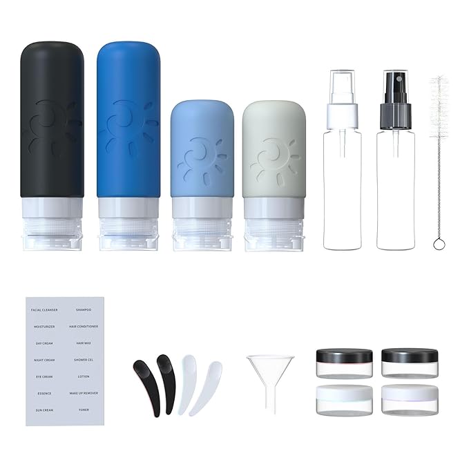 Zafit 18 Pack travel Bottles for Toiletries, TSA Approved Silicone Travel Containers Leak Proof Refillable Travel Accessories for Shampoo Conditioner Lotion Body Wash(Multicolored J)