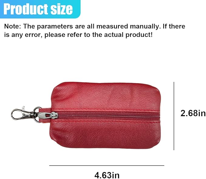 Leather Car Key Case Holder, Auto Smart Key Fob Protector Pouch with Zipper, Universal Unisex Keychain Wallet (Red)