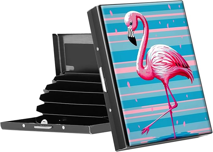 RFID Blocking Credit Card Holder - Slim Metal Wallet for Women & Men,Pink Flamingo Design Stainless Steel Business Card Case,Compact Pocket Organizer for Travel & Daily Use