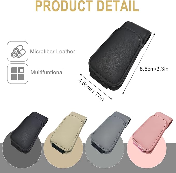 2 Pack Sunglasses Holders for Car Sun Visor,Magnetic Leather Glasses Eyeglass Hanger Clip for Car,Visor Sunglass Holder,Glasses Hanger Clip, Sunglasses Clip for Car Visor（Black）