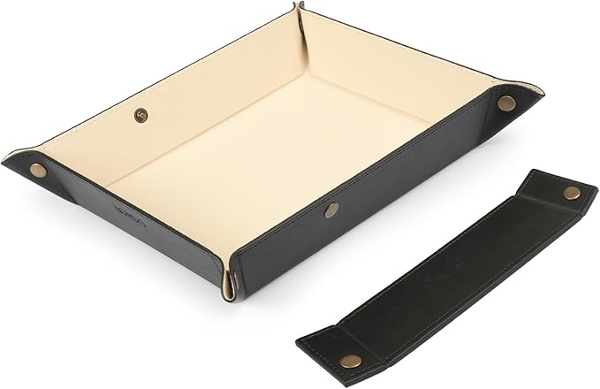 Londo Leather Tray Organizer - Practical Lightweight Water Resistant Computer Table Desk Storage Box for Wallets, Watches, Keys, Coins, Cell Phones and Office Equipment