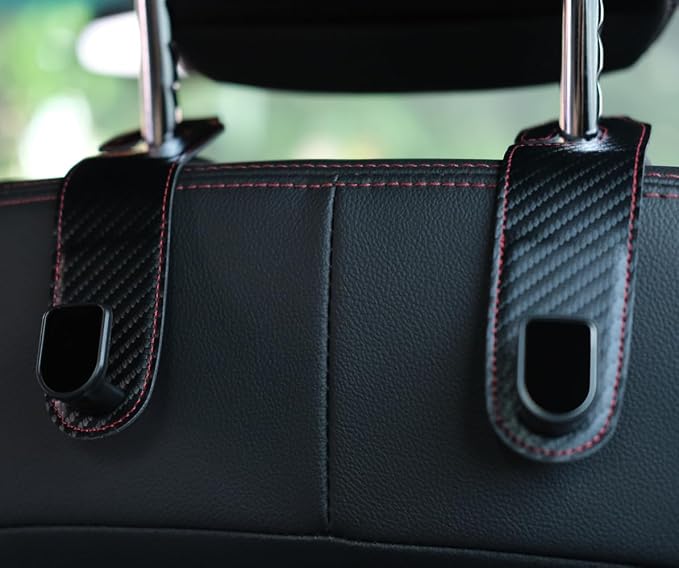 JEYODA Car Hooks for Purses and Bags,Flexible PU Vehicle Storage Hanger,Car Seat Back Organizer,Universal Hidden Multifunctional Headrest Hooks for Car，Home (carbon fiber black)