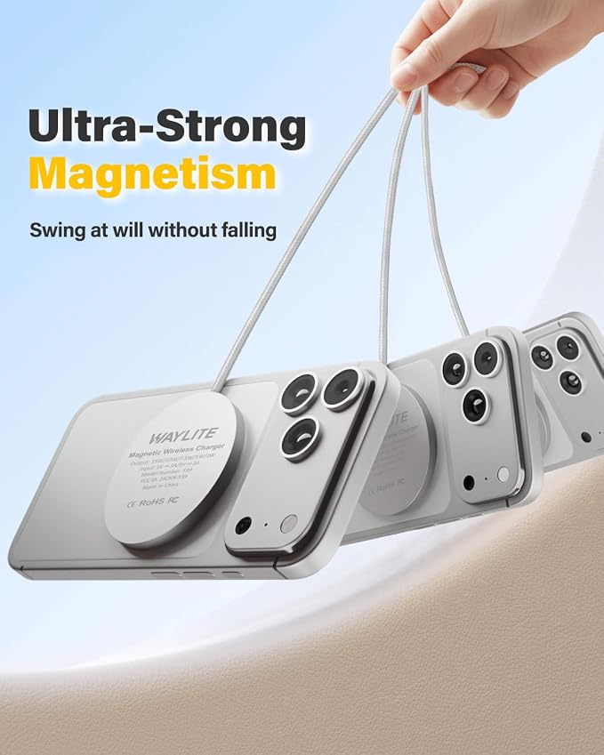 6FT Magnetic Wireless Charger Charging Pad - 15W Fast Phone Charger Puck for Apple iPhone 17 16 15 14 13 12 Series & AirPods 4 3 2 Pro, Phone Charging Pad with Plug for Desk & Travel, 1Pack White