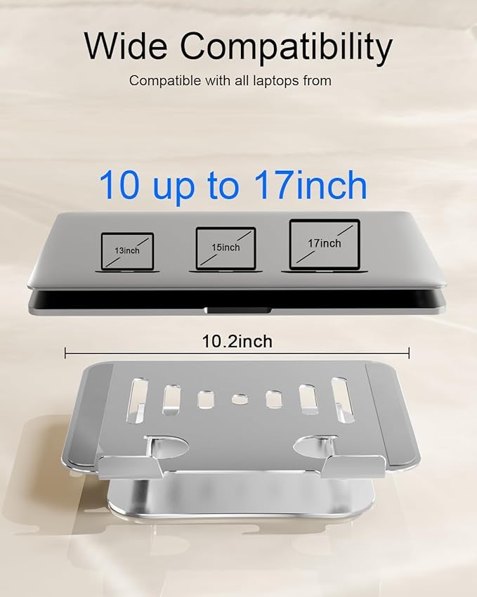 Laptop Stand for Desk, Adjustable Metal Foldable Laptop Riser Holder, Aluminum Desktop Book Stands, Ventilated Cooling Computer Notebook Stand with 10-17" (Silver)