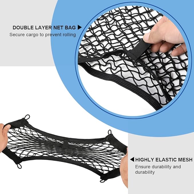 2pcs Cargo Net, Pocket Storage Mesh Net, Elastic Automotive Cargo Nets Storage Pouch with 8 Mounting Screw and Builtin Hooks, for Car Trunk Boats Net (18x9.8 inches)