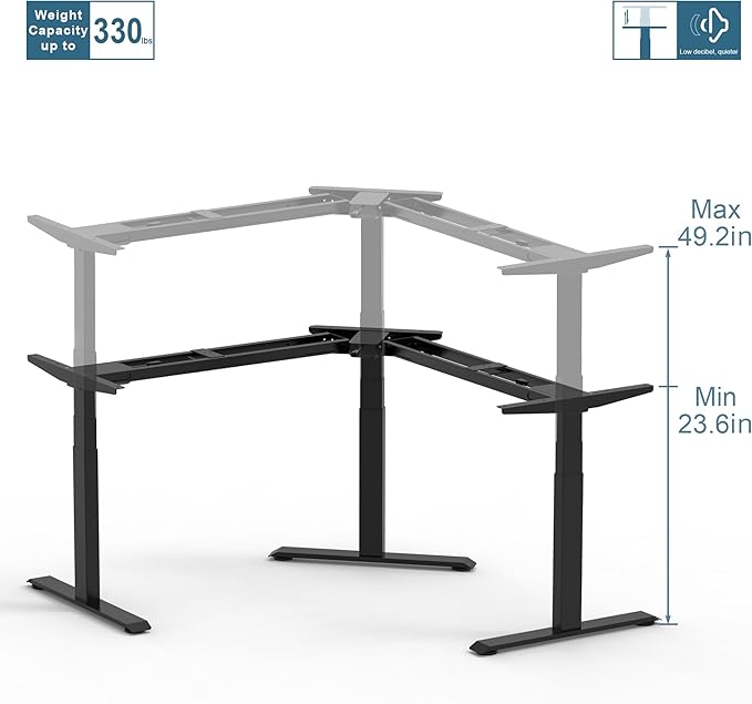 Fromann Adjustable Standing Corner Desk Frame 3 Leg L-Shaped Electric Triple Motor Desk Base Height and Width Adjustable Standing/Sitting for Home Office (Black)