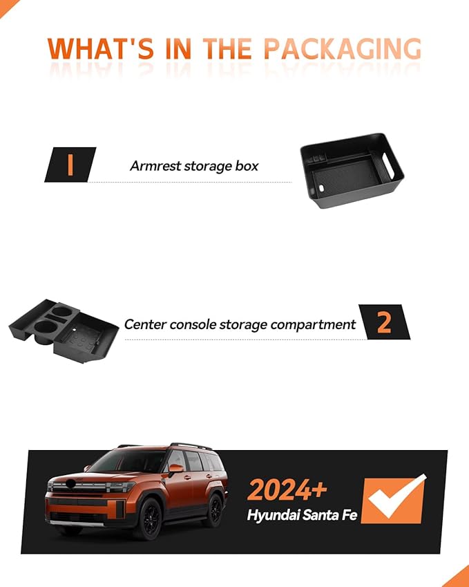 CDEFG 2PCS for 2024 2025 2026 Hyundai Santa Fe Lower Console Cup Holder Tray & Armrest Storage Center Console Organizer Accessories