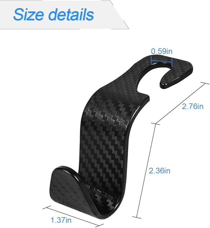 Osilly Car Seat Headrest Hook, 4 Pack Auto Seat Hanger Storage Organizer for Purse Handbag Coats Grocery Bags, Car Interior Accessories, Universal Vehicle Backseat Plastic Hanging Hook (Black2)