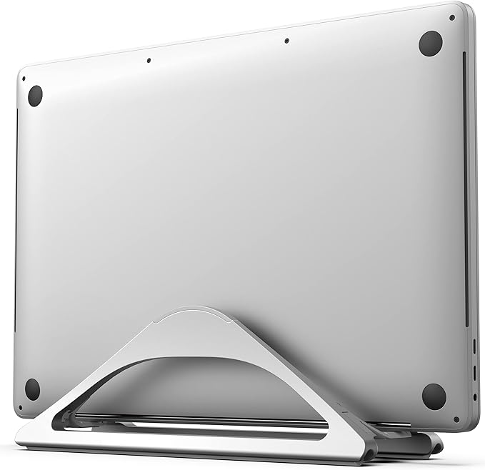 HumanCentric Vertical Laptop Stand for Desks in Silver Color, Upright Adjustable Holder to Dock Apple MacBook Stand, and Other Laptops to Organize Work & Home Office, Automatic Grip