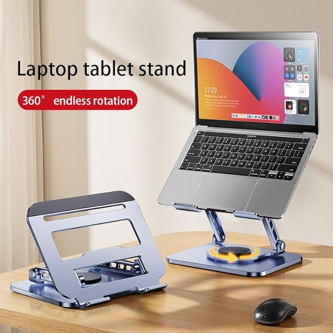 Adjustable Laptop Stand, 360 Degree Rotation, Lift, Folding Heat Dissipation Full Body Carbon Drill Material Metal Tablet Portable Stand Compatible with 21-inch Laptop, ipad Tablet - Silver