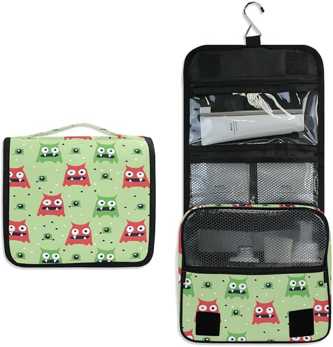 Hanging Travel Toiletry Bag Red Green Monster Kit Makeup Case Cosmetics Organizer for Men Women