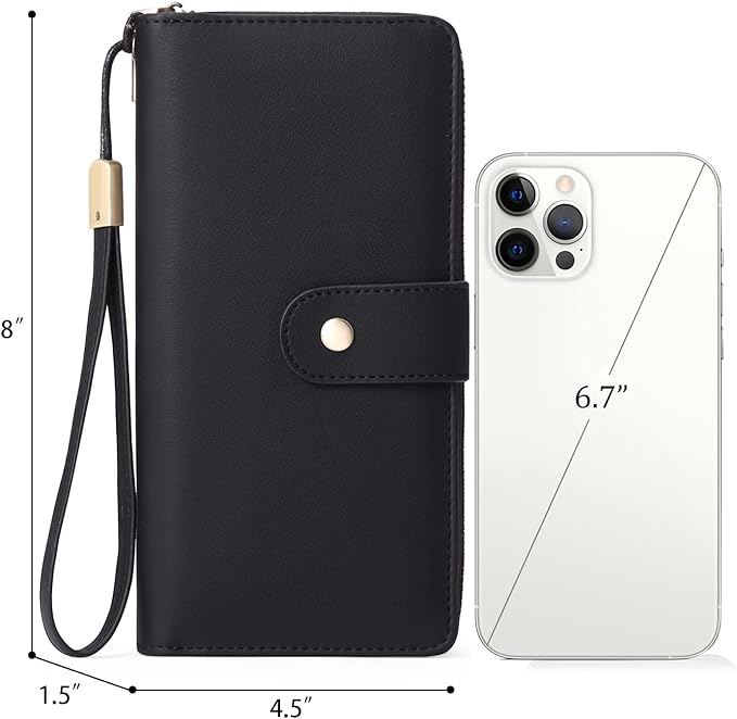 GAEKEAO Wallet for Women Clutch RFID Blocking Wristlet Leather Purse Large Capacity Credit Card Holder with Grip Hand Strap