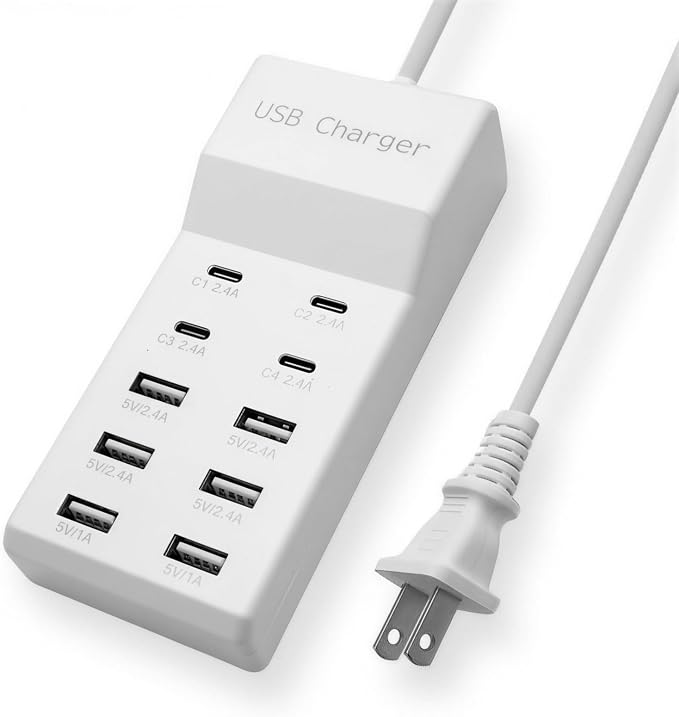 USB Charging Station, 4 USB-C and 6 USB-A Ports USB Charging Block, USB Power Strip for Multiple Devices