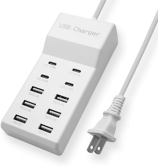 USB Charging Station, 4 USB-C and 6 USB-A Ports USB Charging Block, USB Power Strip for Multiple Devices